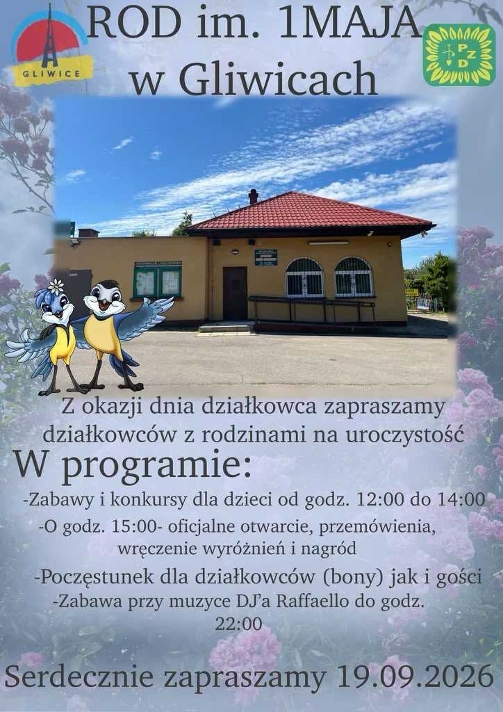 Plakat Dnia Działkowca 2026 ROD im. 1-go Maja w Gliwicach